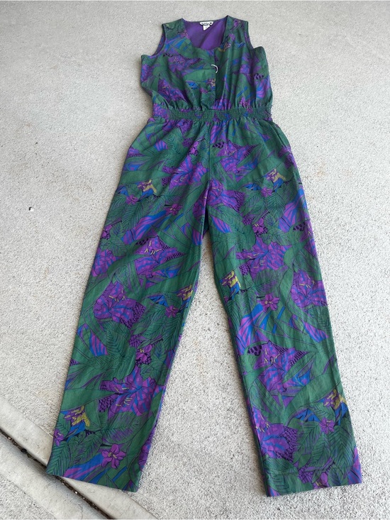 Holiday Fashions Pants - Rare Vintage Tropical Floral Jumpsuit in Green & Purple